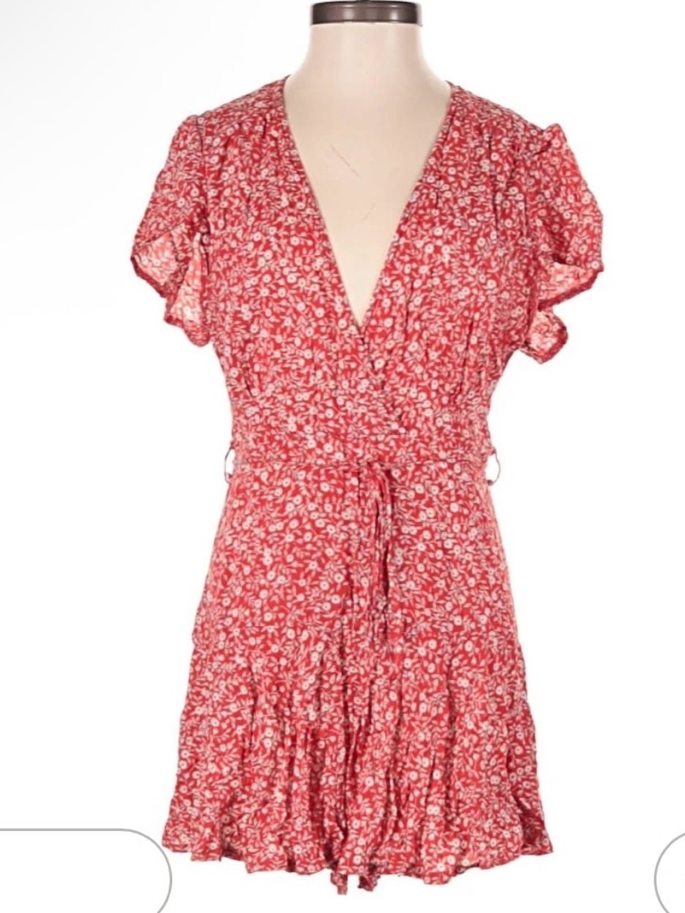 Princess Polly Coral-Red Floral Wrap Mini Dress romper
